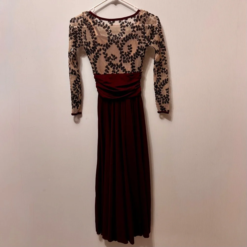Curtain Call Dance Costume Burgundy and Black Sequin Mesh Top Child’s Large